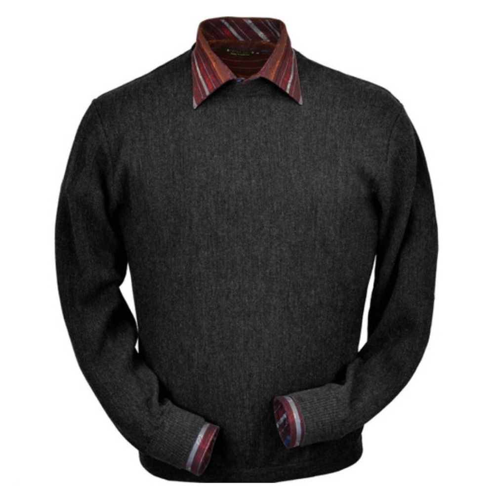 Peru Unlimited baby alpaca & wool blend v neck heather dark gray sweater large